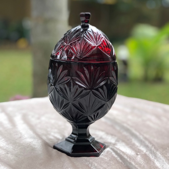 Other | Vintage Deep Red Cut Glass Candy Dish With Lid | Poshmark